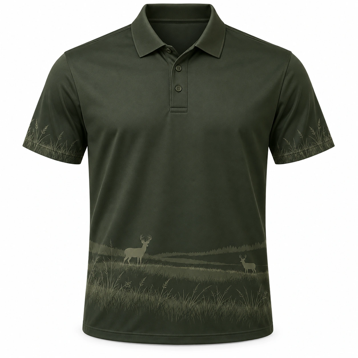 Whitetail Quiet Horizon Moss Smoke Polo Shirt - Front view