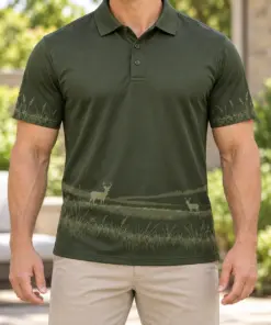 Whitetail Quiet Horizon Moss Smoke Polo Shirt - Model wearing the product