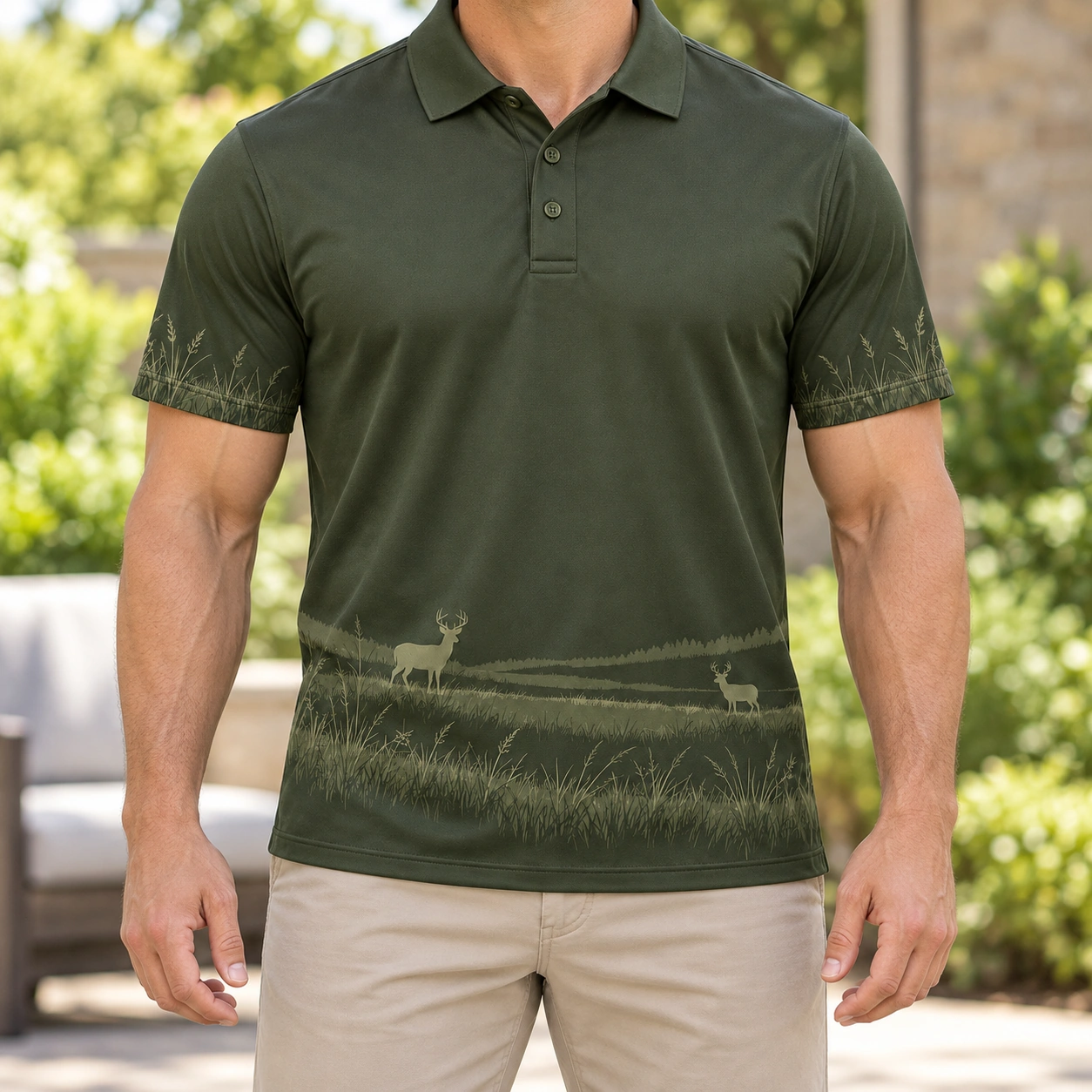 Whitetail Quiet Horizon Moss Smoke Polo Shirt - Model wearing the product