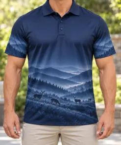 Whitetail Valley Arcs Midnight Blue Polo Shirt - Model wearing the product