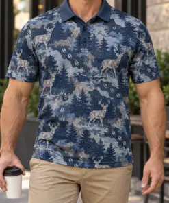 Whitetail Woodland Night Timber Polo Shirt - Model wearing the product