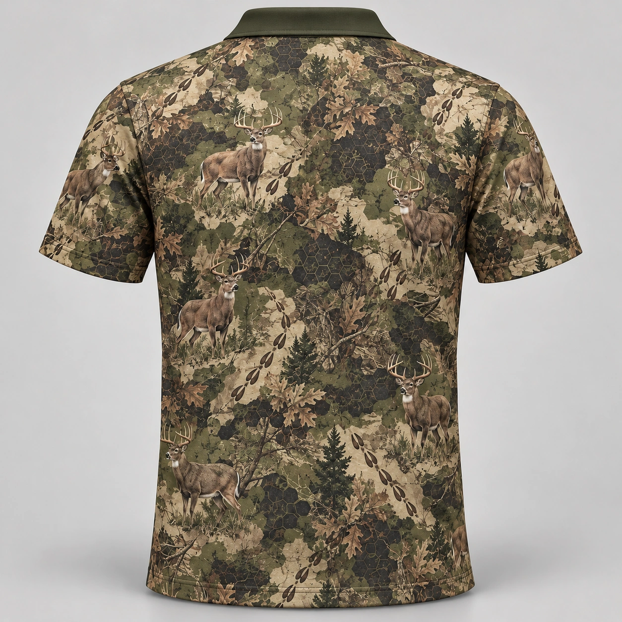 Whitetail Woodland Olive Tracks Polo Shirt - Back view