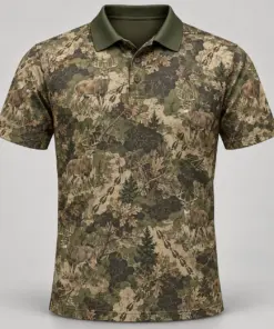 Whitetail Woodland Olive Tracks Polo Shirt - Front view