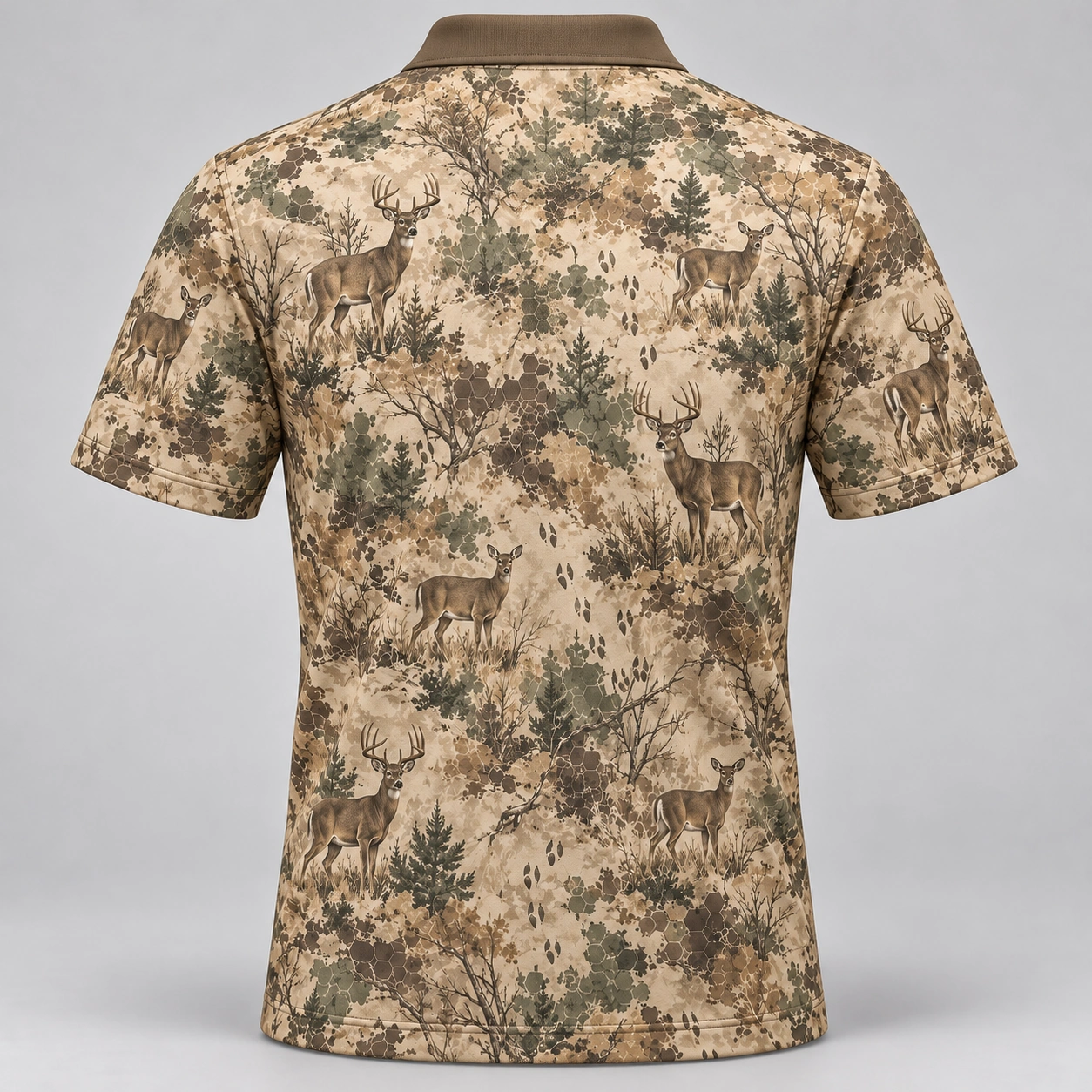Whitetail Woodland Sand Brush Polo Shirt - Back view