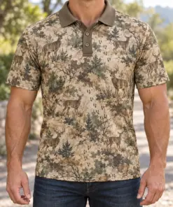 Whitetail Woodland Sand Brush Polo Shirt - Model wearing the product