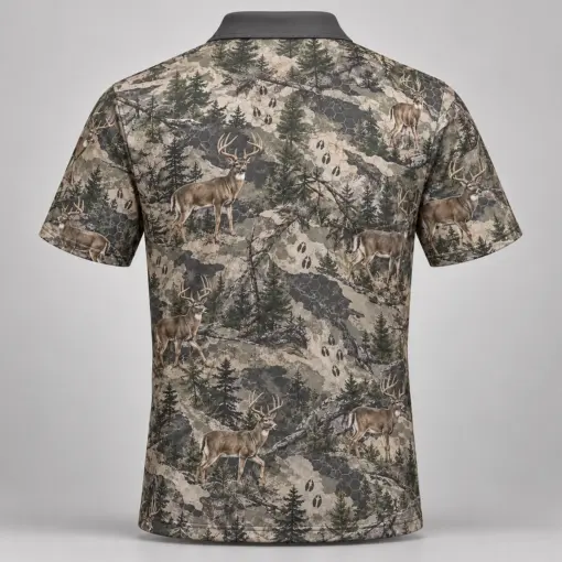 Whitetail Woodland Stone Forest Polo Shirt - Back view