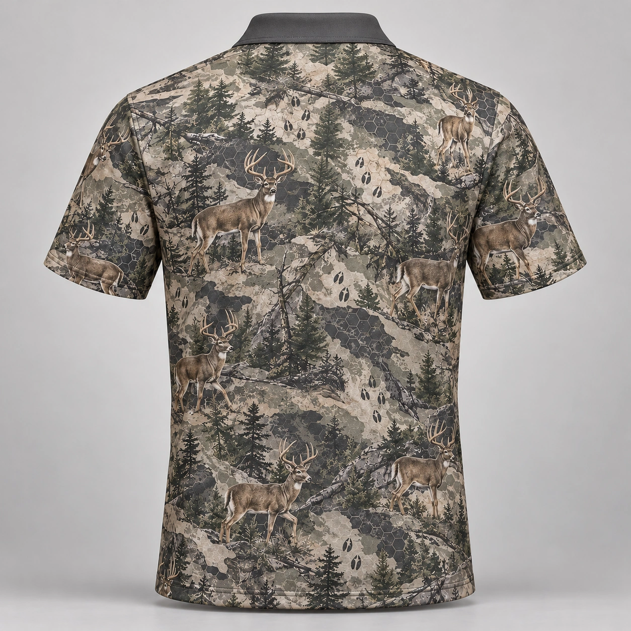 Whitetail Woodland Stone Forest Polo Shirt - Back view