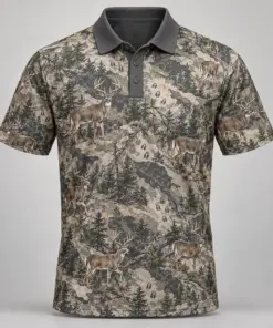 Whitetail Woodland Stone Forest Polo Shirt - Front view