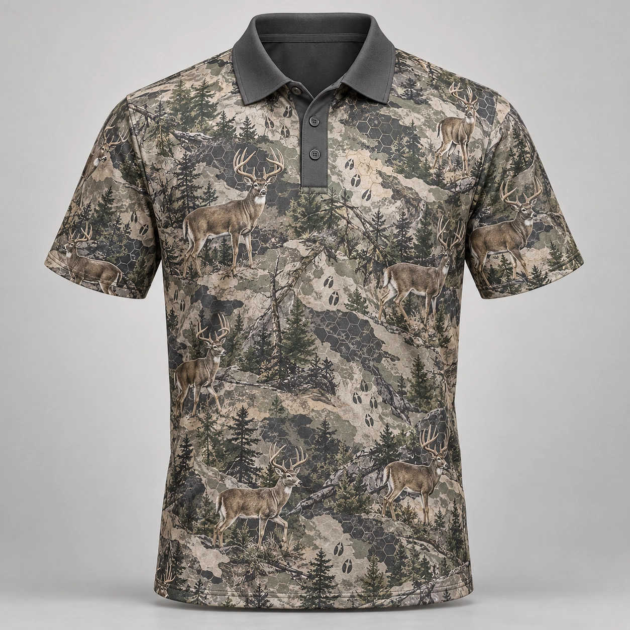 Whitetail Woodland Stone Forest Polo Shirt - Front view