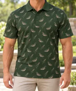 Wigeon Grass Medley Moss Sand Polo Shirt - Model wearing the product