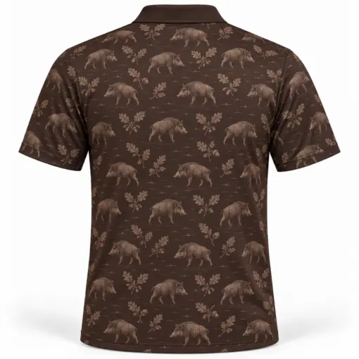 Wild Boar Oak Etching Espresso Taupe Polo Shirt - Back view