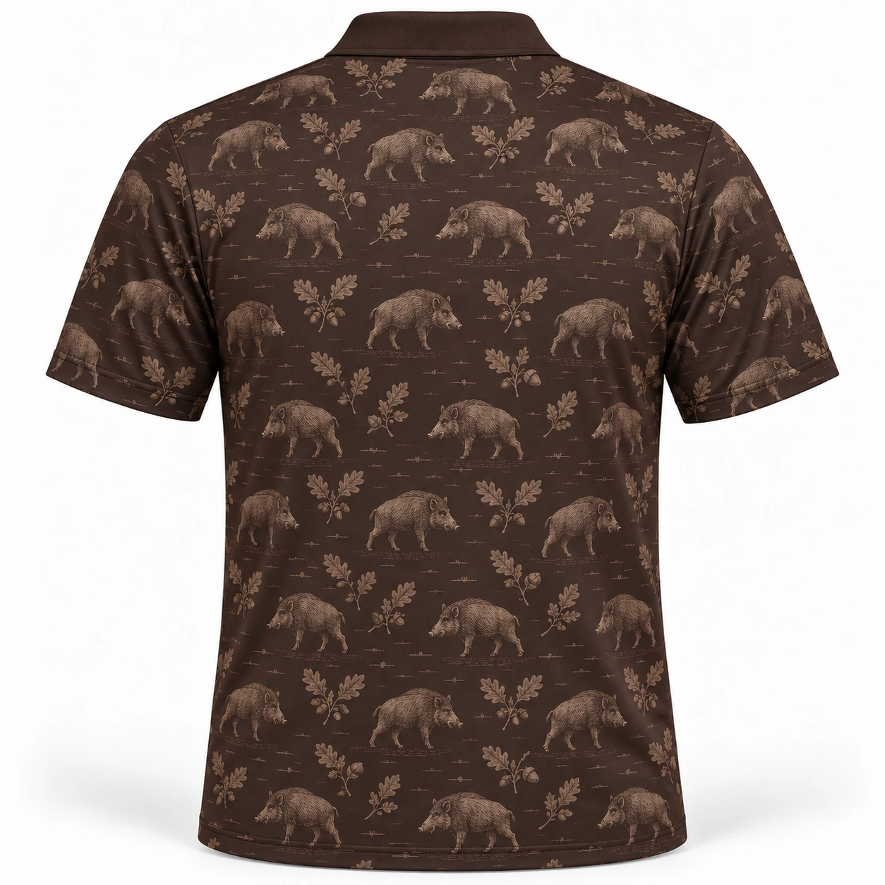 Wild Boar Oak Etching Espresso Taupe Polo Shirt - Back view