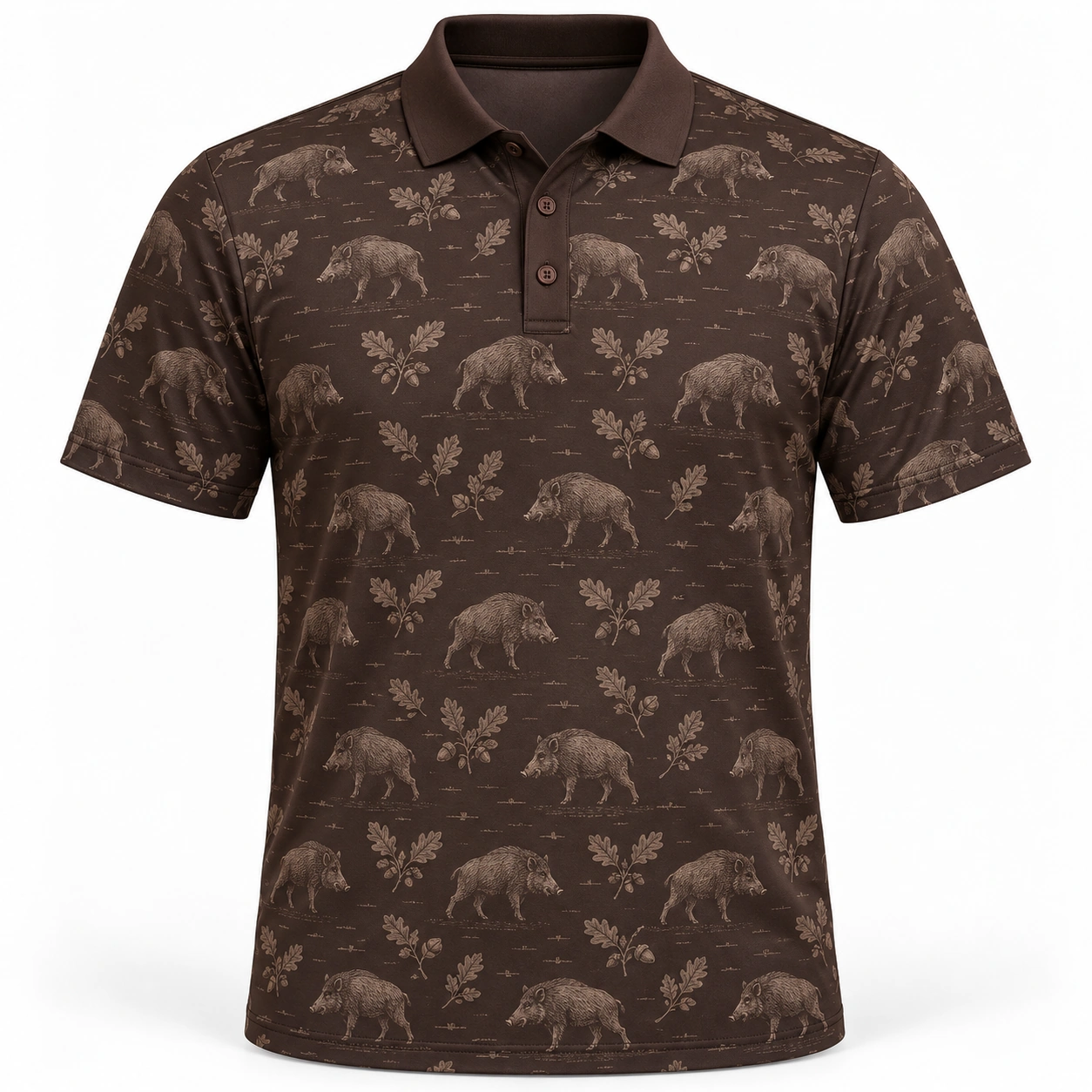 Wild Boar Oak Etching Espresso Taupe Polo Shirt - Front view