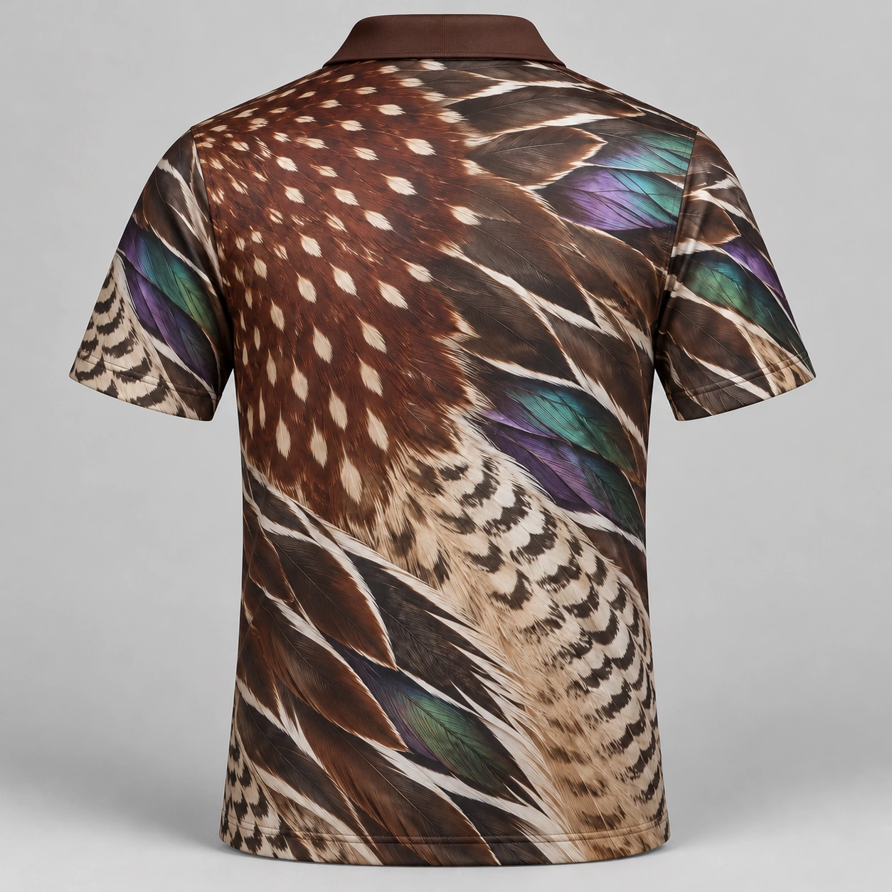 Wood Duck Feathers Espresso Pearl Polo Shirt - Back view