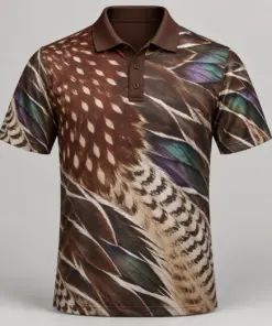 Wood Duck Feathers Espresso Pearl Polo Shirt - Front view