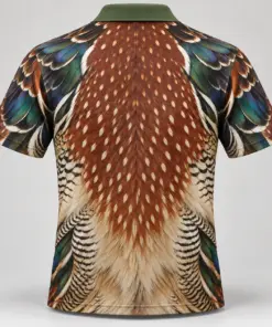 Wood Duck Feathers Moss Copper Polo Shirt - Back view