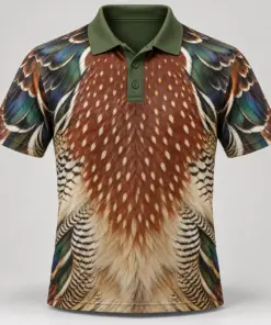 Wood Duck Feathers Moss Copper Polo Shirt - Front view